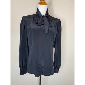 Vintage Black Satin Tie-Neck Blouse